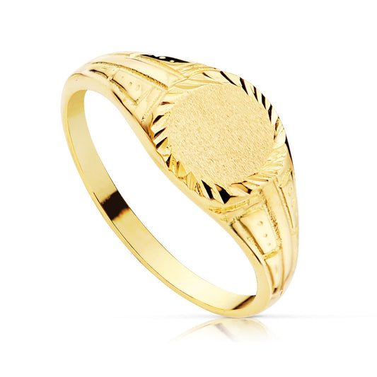 9K SELLO ORO AMARILLO MACIZO TALLADO ZONA GRABADO REDONDA 7 MM
