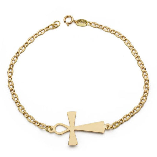 18K PULSERA ORO AMARILLO CRUZ DE LA VIDA EGIPCIA 19CM . AMULETO EGIPCIO ANKH