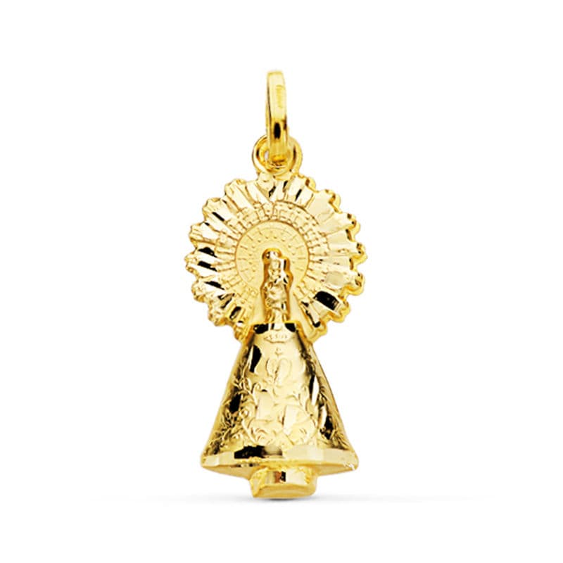 18K MEDALLA ORO AMARILLO VIRGEN DEL PILAR SILUETA TALLADA 26 MM