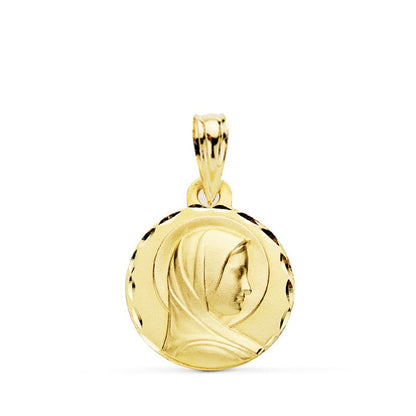 9K MEDALLA ORO AMARILLO MARIA FRANCESA PERFIL TALLADA. 14 MM