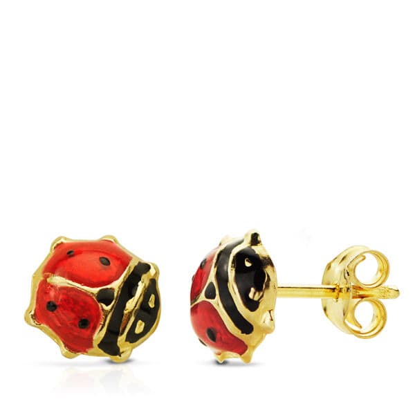 18K PENDIENTES ORO AMARILLO MARIQUITA ESMALTE 9X8 MM CIERRE PRESION