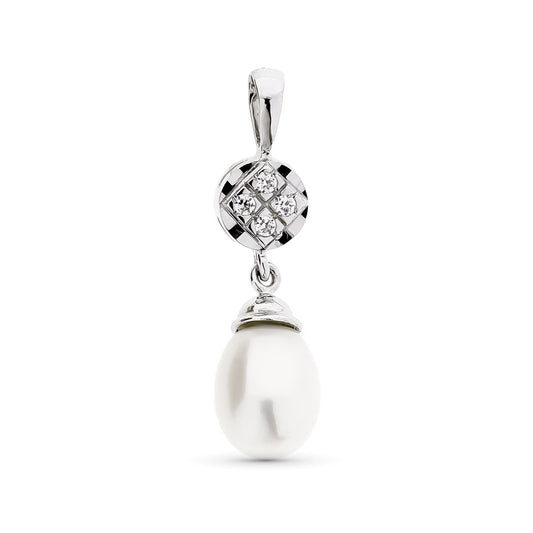 18K COLGANTE ORO BLANCO PERLA CULTIVADA Y CIRCONITAS