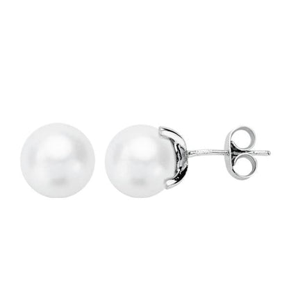 18K PENDIENTES PERLA CULTIVADA 7-7.5 MM ORO BLANCO CIERRE PRESION