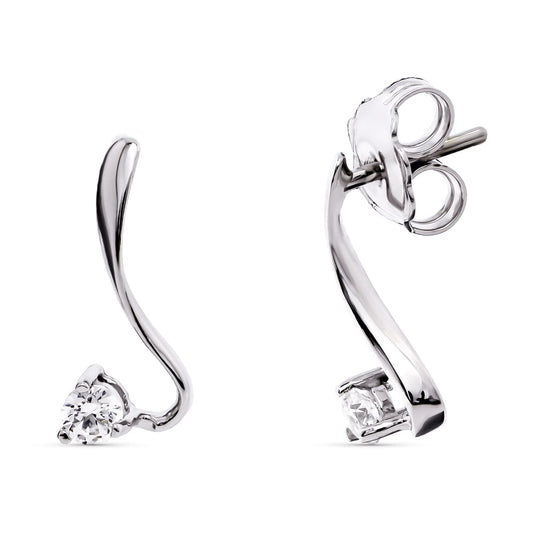 18K PENDIENTES ORO BLANCO LARGOS CIRCONITA 14X6 MM CIERRE PRESION