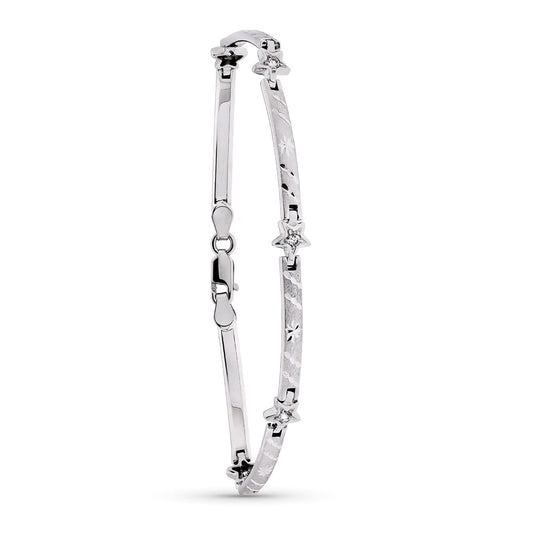 18K PULSERA ORO BLANCO MATE Y BRILLO BARRAS Y ESTRELLAS 19CM