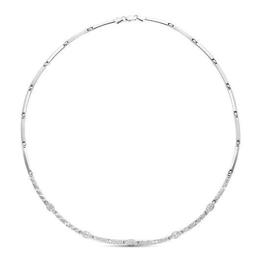 18K GARGANTILLA ORO BLANCO MATE Y BRILLO TALLADA CON CIRCONITAS