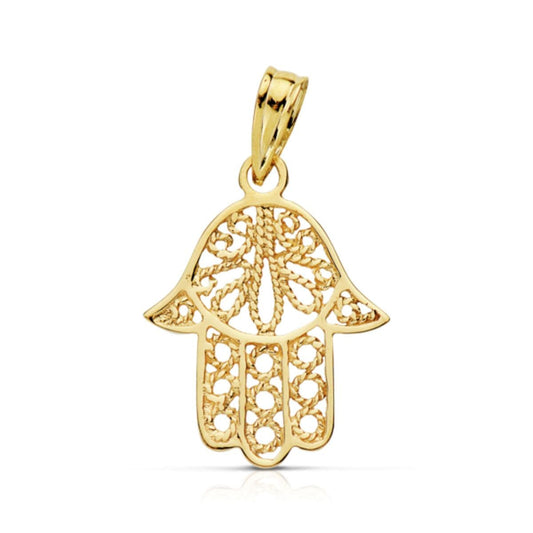 18K COLGANTE AMULETO ORO AMARILLO MANO DE FATIMA 19X15 MM
