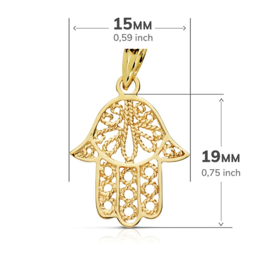 18K COLGANTE AMULETO ORO AMARILLO MANO DE FATIMA 19X15 MM