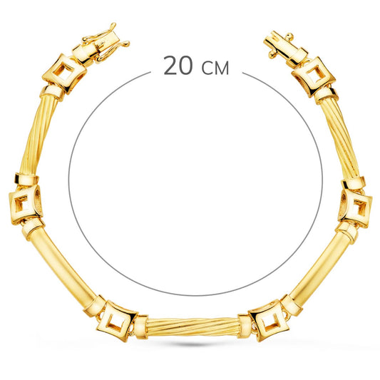 18K PULSERA ORO AMARILLO ESLABONES Y CUADRADOS ANCHO 8 MM LARGO 20CM