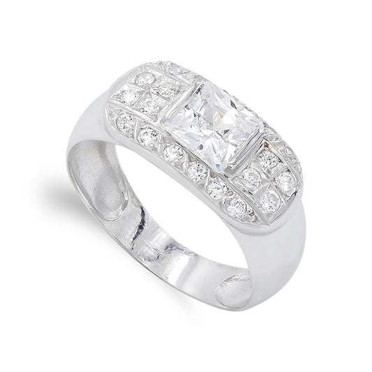 18K SORTIJA ORO BLANCO PIEDRA Y CIRCONITAS. ANCHO: 9 MM