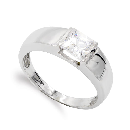 18K SORTIJA ORO BLANCO CON CIRCONITA CUADRADA. ANCHO: 6 MM