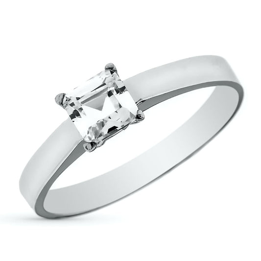 18K SOLITARIO ORO BLANCO CON CIRCONITA CUADRADA EN GARRAS. MEDIDA: 5X5 MM
