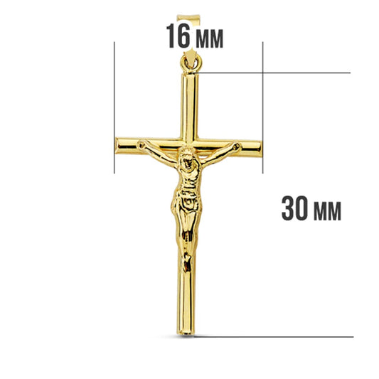 18K CRUZ ORO AMARILLO CON CRISTO HUECA 32X16 MM
