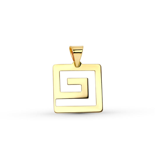 18K COLGANTE ORO AMARILLO CUADRADO CORDON CAUCHO 45CM