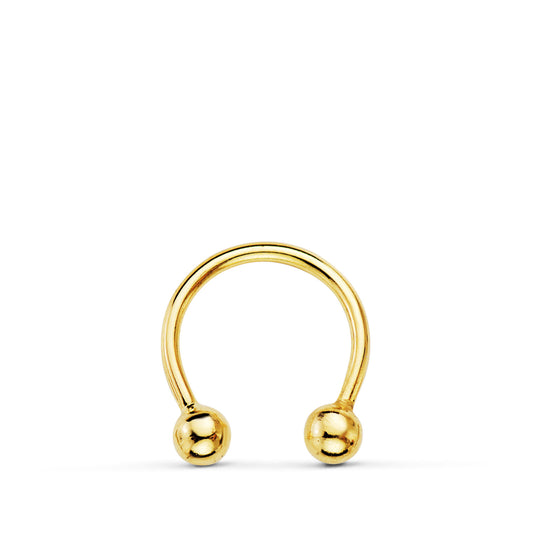 18K PIERCING ORO AMARILLO PEZON CURVO CON BOLAS 3MM 11 X 10MM