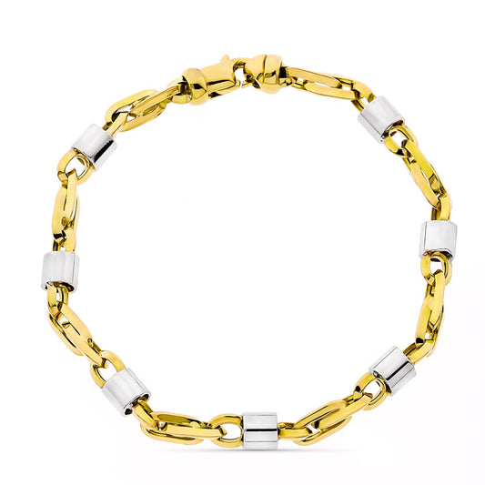 18K PULSERA ORO BICOLOR ESLABONES ANCHO 5 MM LARGO 19.50CM