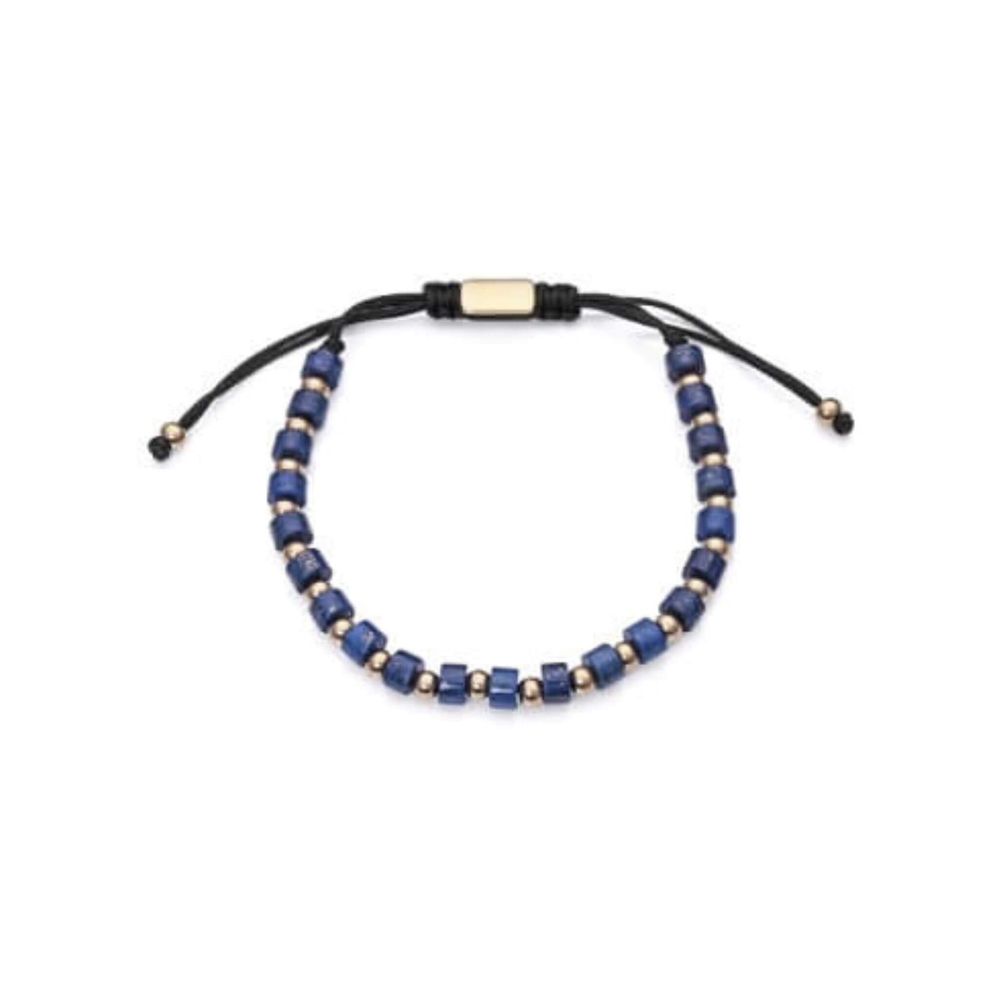 PULSERA MAGNUM EN ACERO CON LAPISLAZULI Y BOLAS EN IP DORADO