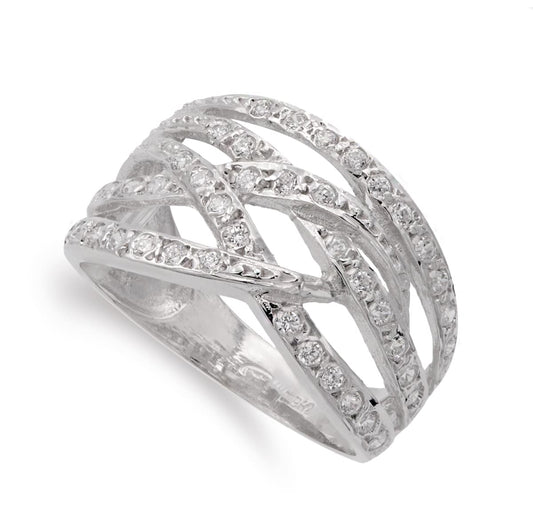 18K SORTIJA ORO BLANCO BANDAS CON CIRCONITA ANCHO 12 MM CUERPO 4 MM
