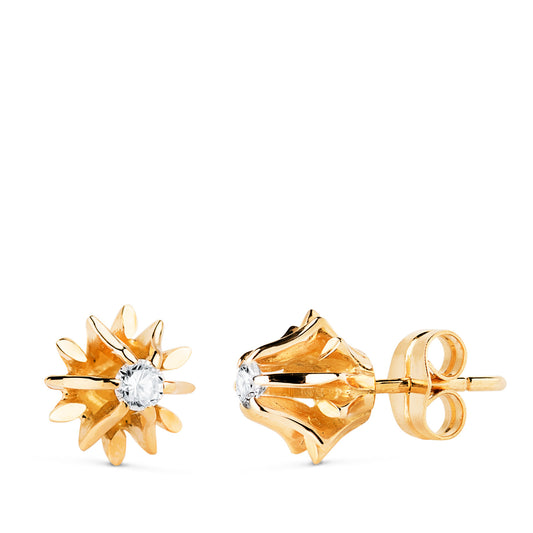 18K PENDIENTES ORO AMARILLO MACIZOS 2 DIAMANTES NATURALES 0,200 QTES SI-H. MEDIDA: 9X9MM. CIERRE PRESION