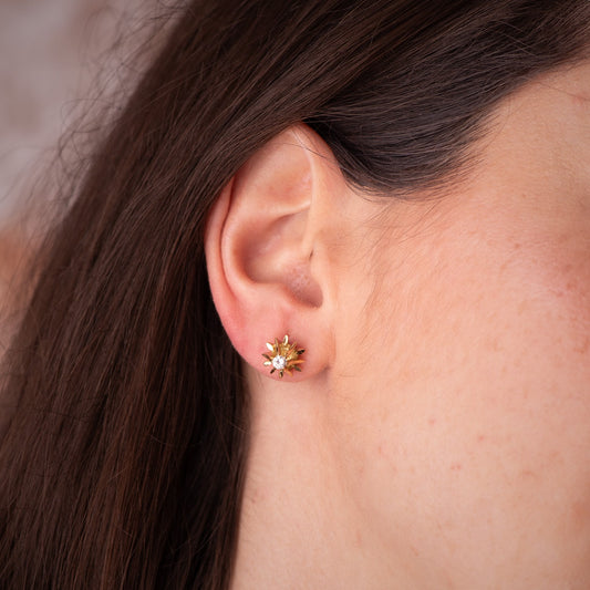 18K PENDIENTES ORO AMARILLO MACIZOS 2 DIAMANTES NATURALES 0,200 QTES SI-H. MEDIDA: 9X9MM. CIERRE PRESION