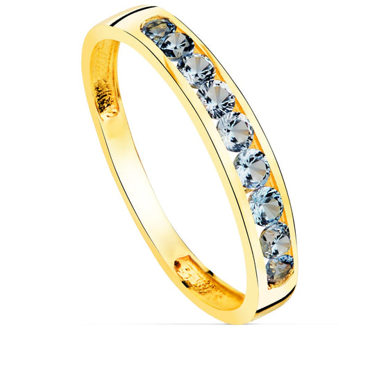 18K SORTIJA ORO AMARILLO 9 CIRCONITA AGUAMARINA. ANCHO CUERPO 3.5 MM