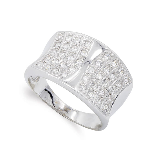 18K SORTIJA ORO BLANCO CON CIRCONITAS. ANCHO: 14,5 MM