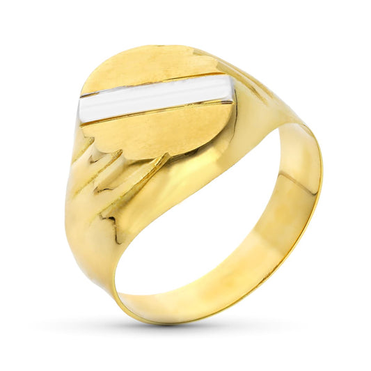 18K SELLO ORO BICOLOR HUECO OVAL CON BANDA. ZONA GRABADO: 14X12 MM