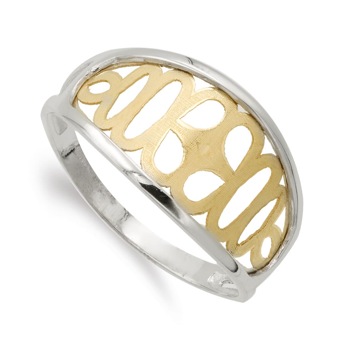 18K SORTIJA ORO BICOLOR MOTIVOS CALADOS. ANCHO: 11 MM