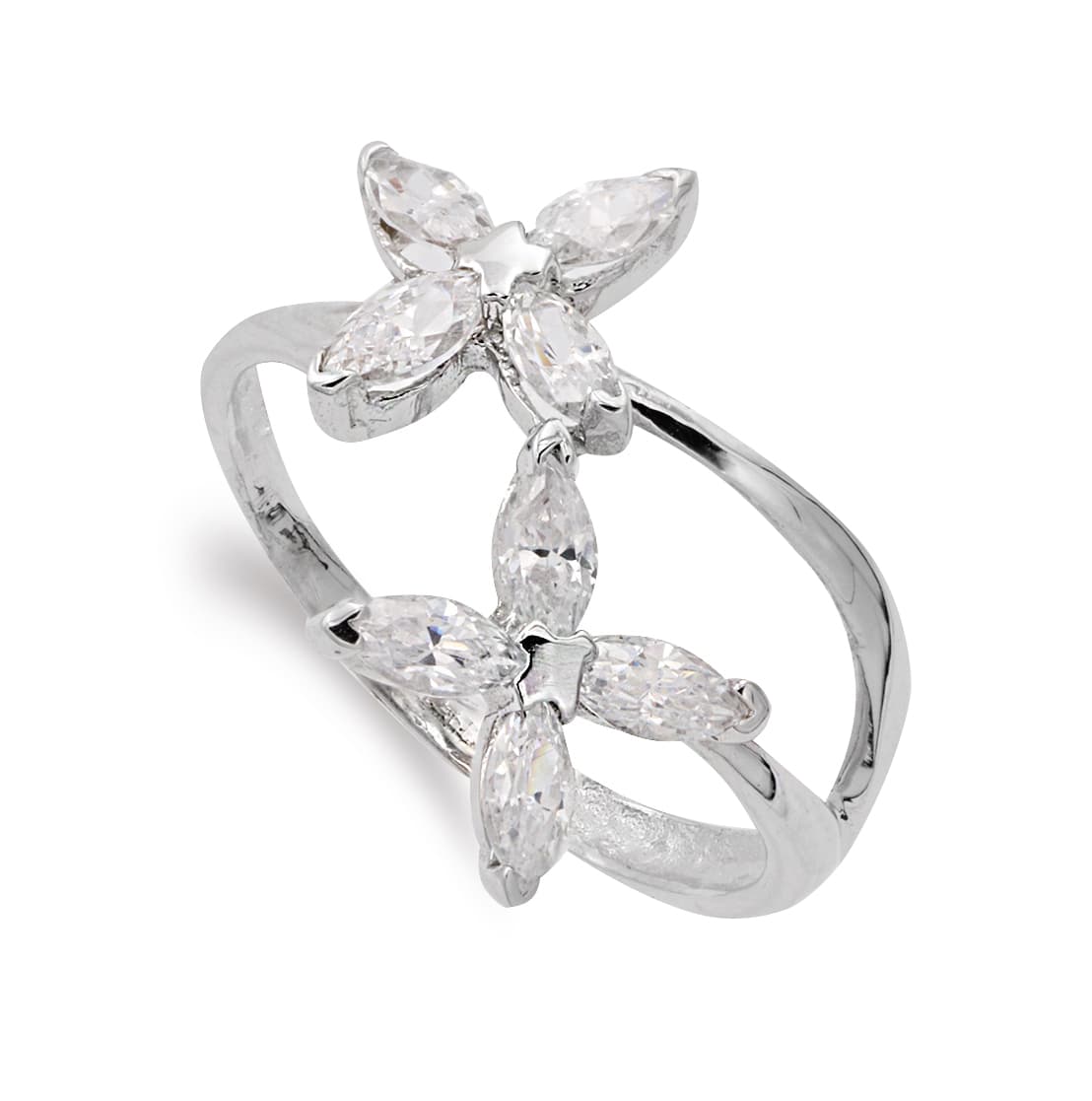 18K SORTIJA ORO BLANCO CON FLORES DE CIRCONITAS. ANCHO: 16,5 MM