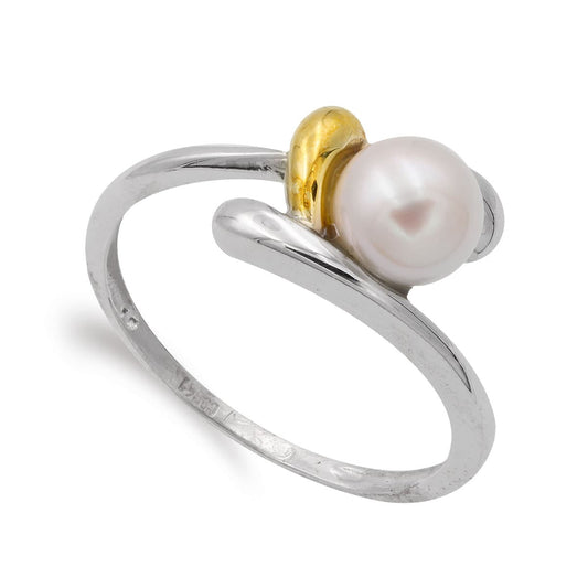 18K SORTIJA ORO BICOLOR PERLA 6.5 MM. ANCHO CUERPO: 1 MM