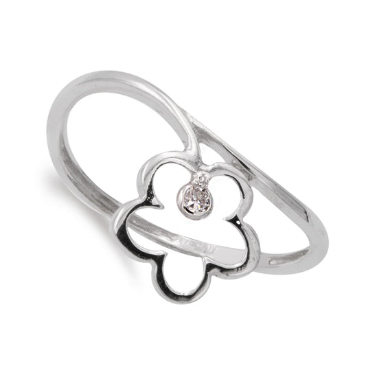 18K SORTIJA ORO BLANCO FLOR 10X10 MM Y CIRCONITA CUERPO 1 MM