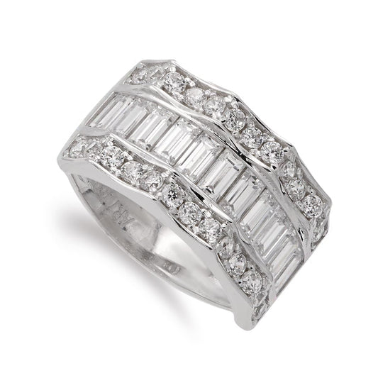 18K SORTIJA ORO BLANCO PIEDRAS Y CIRCONITAS. ANCHO 11 MM