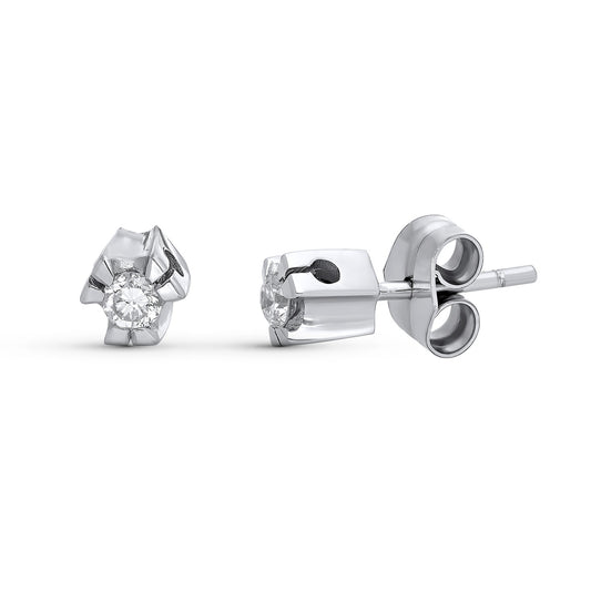 18K PENDIENTES ORO BLANCO DIAMANTES NATURALES TALLA BRILLANTE 0.20 QTS. 5X5 MM CIERRE PRESION