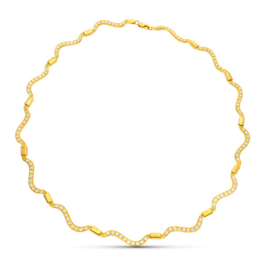 18K GARGANTILLA ORO AMARILLO ONDAS CON CIRCONITAS