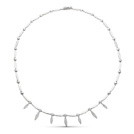 18K GARGANTILLA ORO BLANCO Y CIRCONTAS