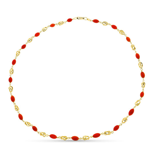 18K GARGANTILLA ORO AMARILLO JAULA CORAL FINO CERDEÑA 8X5 MM 45CM