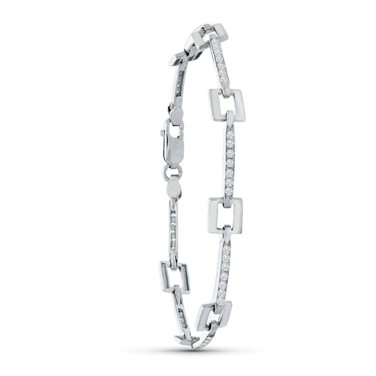 18K PULSERA ORO BLANCO CUADRADOS Y BARRAS CIRCONITAS