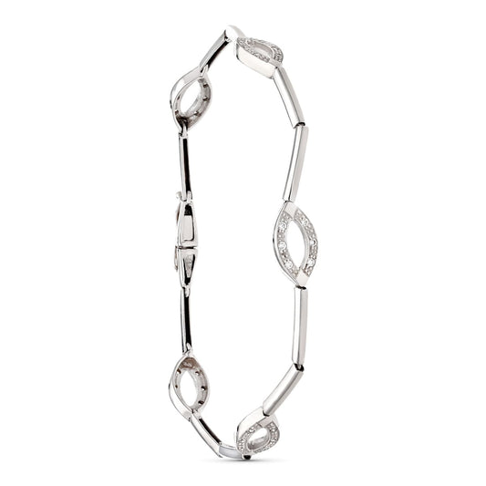 18K PULSERA ORO BLANCO BARRAS Y OVALOS CON CIRCONITA 19.5CM