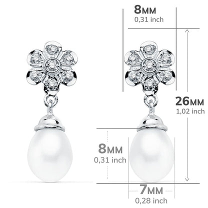 18K PENDIENTES ORO BLANCO PERLA 23X8 MM CIERRE PRESION