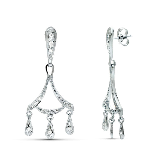 18K PENDIENTES ORO BLANCO NOVIA DOS CUERPOS 40X16 MM CIERRE PRESION