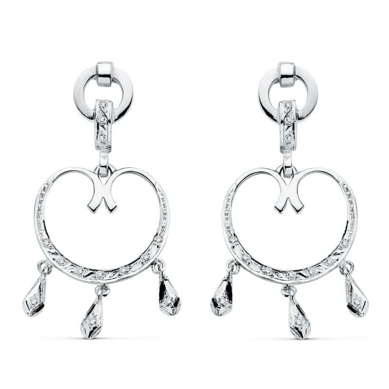 18K PENDIENTES ORO BLANCO CIRCONITA 42X20 MM CIERRE PRESION