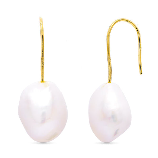 18K PENDIENTES ORO AMARILLO PERLA CULTIVADA PERA 33X10 MM CIERRE GANCHO
