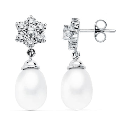 18K PENDIENTES PERLA ORO BLANCO 24X9 MM CIERRE PRESION