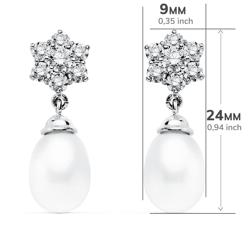 18K PENDIENTES PERLA ORO BLANCO 24X9 MM CIERRE PRESION