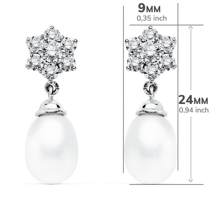 18K PENDIENTES PERLA ORO BLANCO 24X9 MM CIERRE PRESION