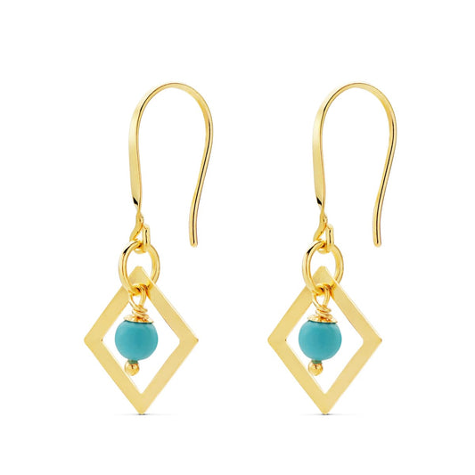 18K PENDIENTES ORO AMARILLO CUADRADO CON TURQUESA. MEDIDA: 30 X 14 MM. CIERRE GANCHO