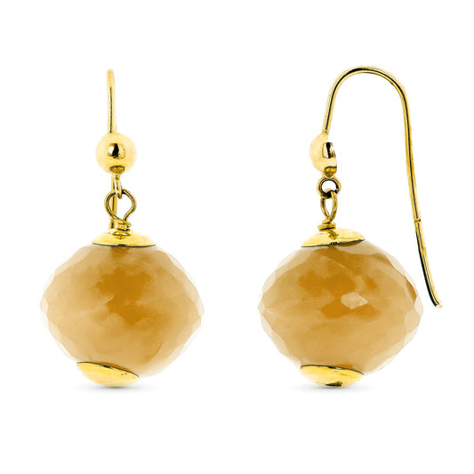 18K PENDIENTES ORO AMARILLO LARGOS PIEDRA COLOR AMARILLO 28X15 MM CIERRE GANCHO
