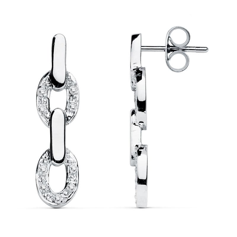 18K PENDIENTES ORO BLANCO CIRCONITA 26X6 MM CIERRE PRESION