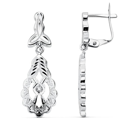 18K PENDIENTES CUBANAS ORO BLANCO 30X10 MM CIERRE PRESION