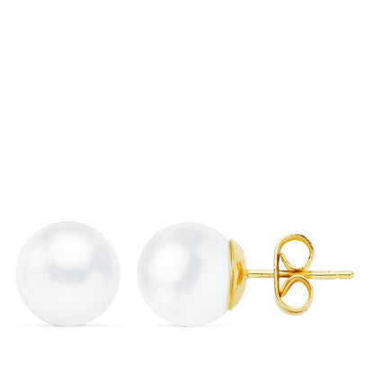 18K PENDIENTES ORO AMARILLO PERLA CULTIVADAS REDONDAS 9-9.5 MM CIERRE PRESION